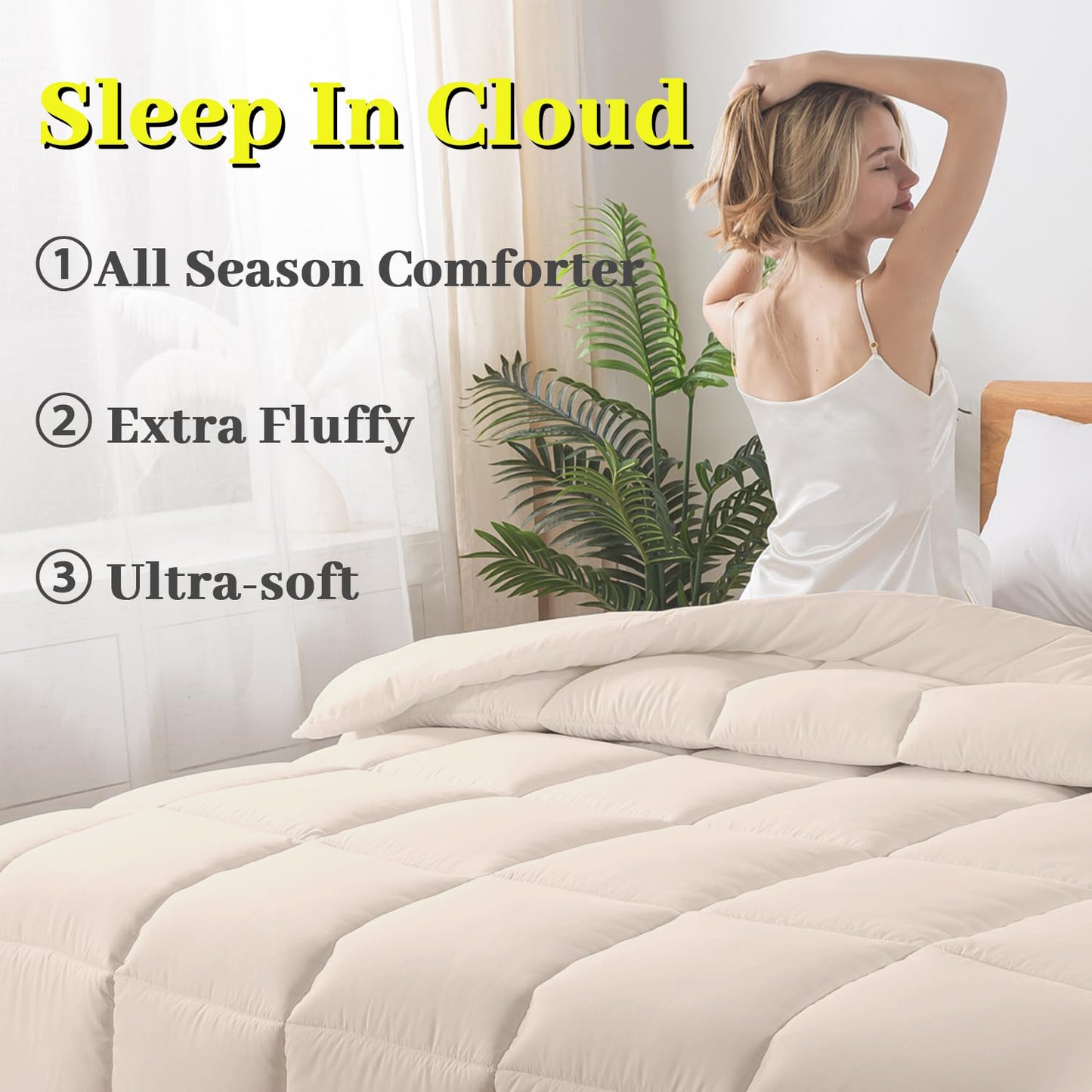 BedTreat Down Alternative Comforter with Corner Tabs - All Season Quilted 240 GSM Sand Dollar Comforter, Machine Washable Microfiber Bedding