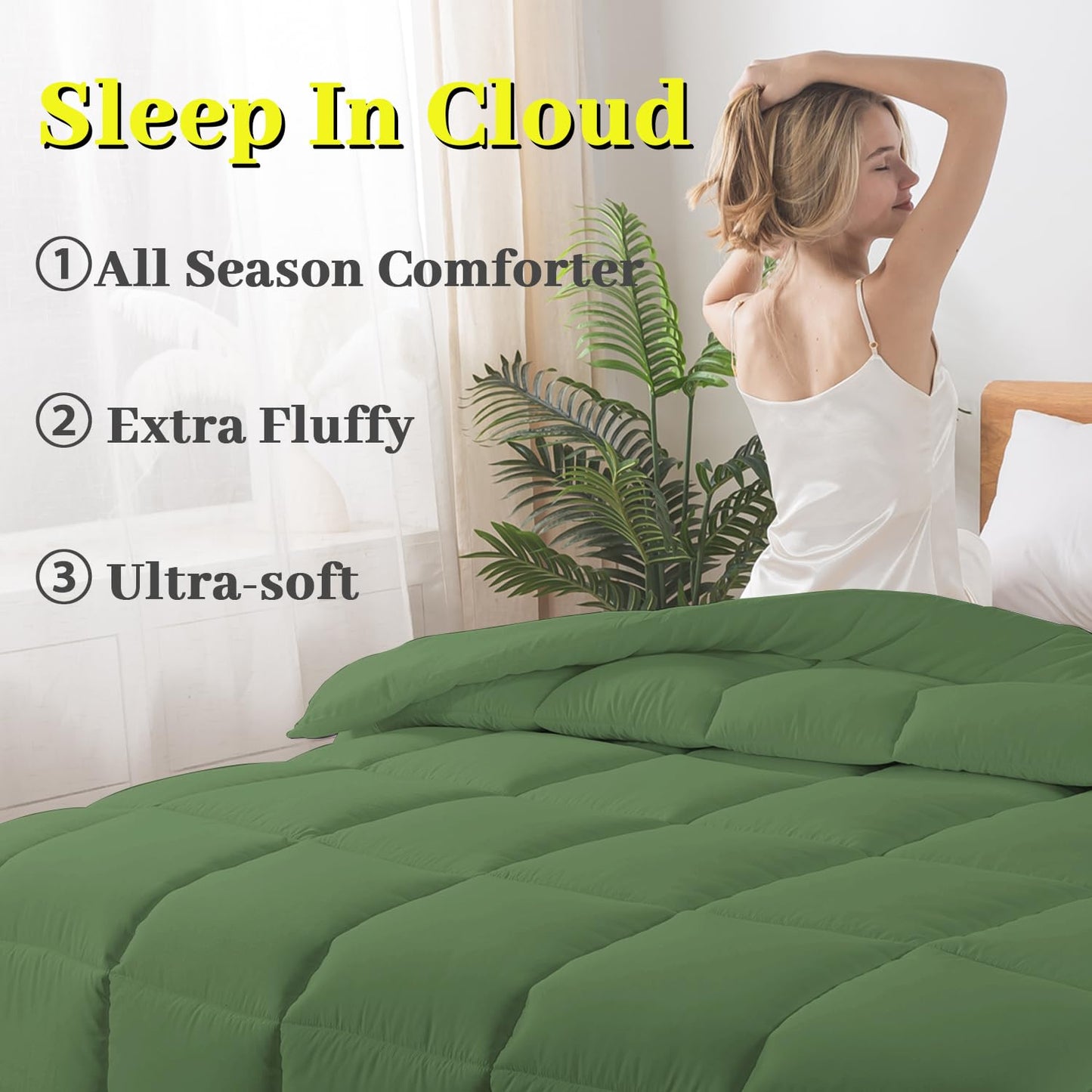 BedTreat Down Alternative Comforter with Corner Tabs - All Season Quilted 240 GSM Green Comforter, Machine Washable Microfiber Bedding