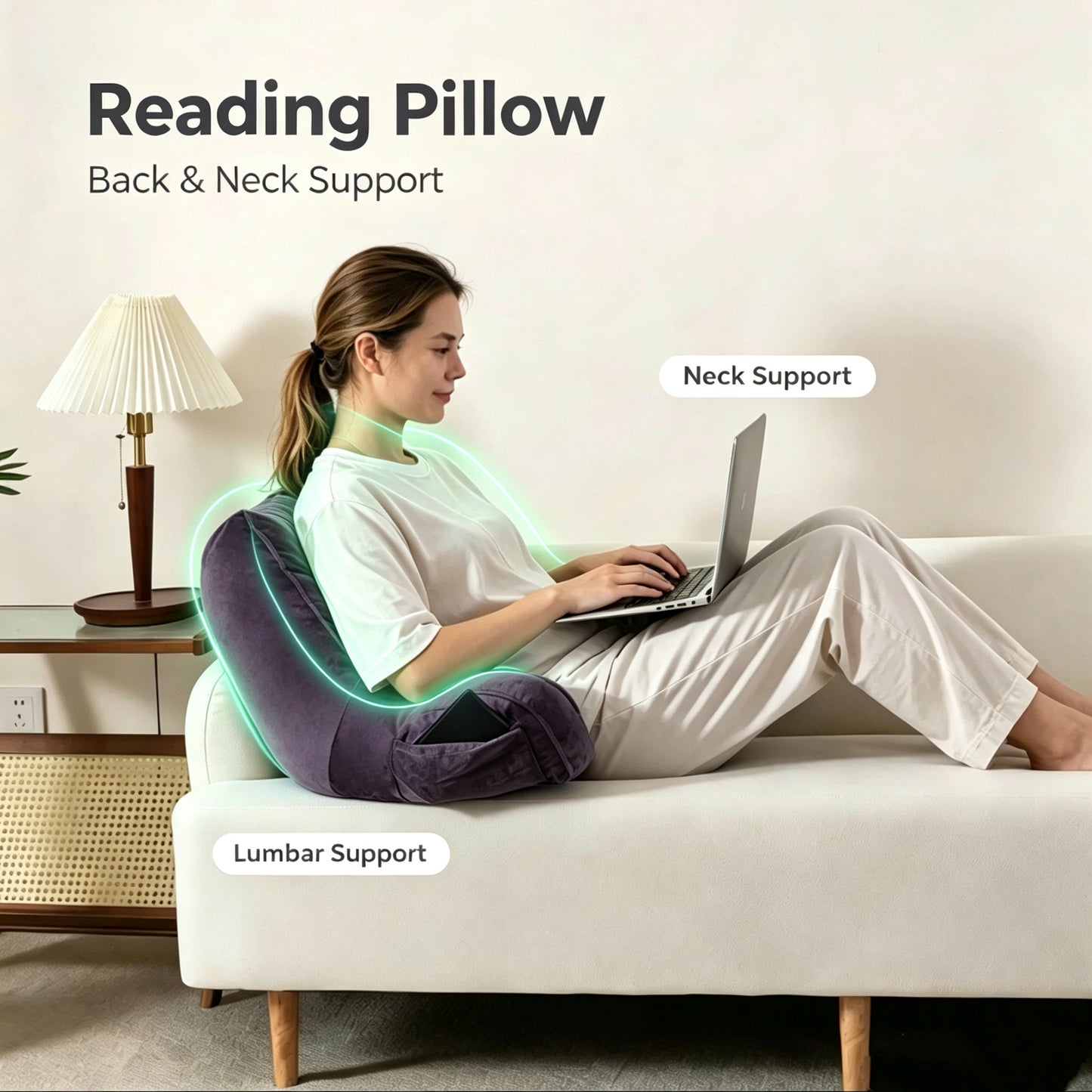 Bedtreat Backrest Reading Pillow, Back Support Pillow with Handrail, Detachable on Both Sides, Specially Designed for Reading and Relaxation（Underworld)