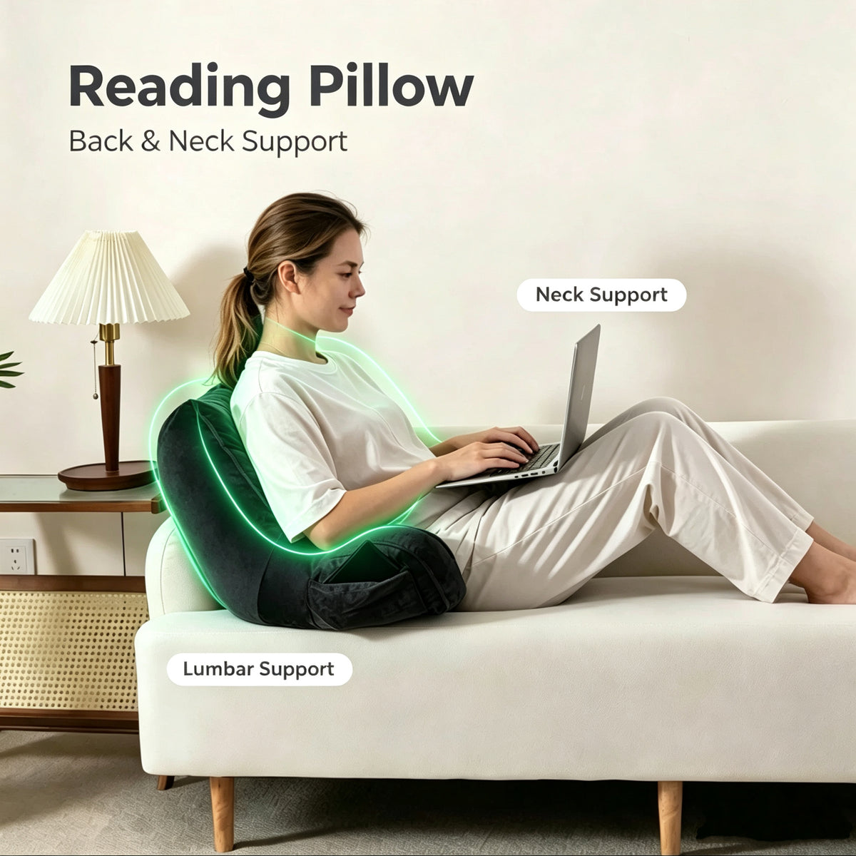 Bedtreat Backrest Reading Pillow, Back Support Pillow with Handrail, Detachable on Both Sides, Specially Designed for Reading and Relaxation（Amethyst)