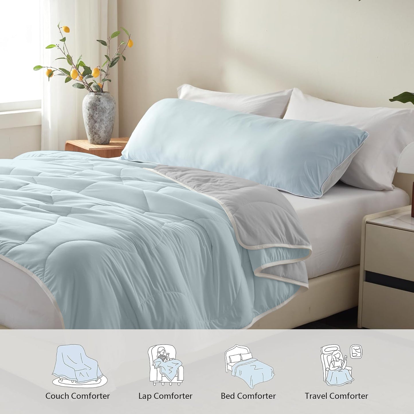 BedTreat Cooling Comforter Blue/Gray Reversible, Lightweight Breathable Summer Bedding for Hot Sleepers & Night Sweats
