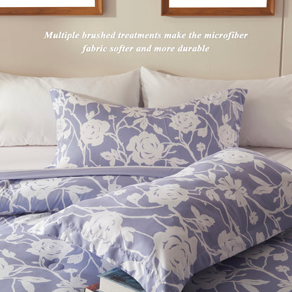 Bedtreat Comforter Sets,7-Pieces Reversible Bedding Sets,Bed in a Bag with Comforter,Flat Sheet and Fitted Sheet,Pillowcases & Shams,Shangri-La,Lavender Icing