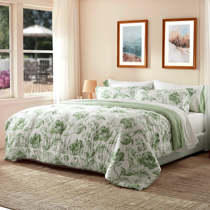 Bedtreat Comforter Sets,7-Pieces Reversible Bedding Sets,Bed in a Bag with Comforter,Flat Sheet and Fitted Sheet,Pillowcases & Shams,Lisse,Tulip Sea