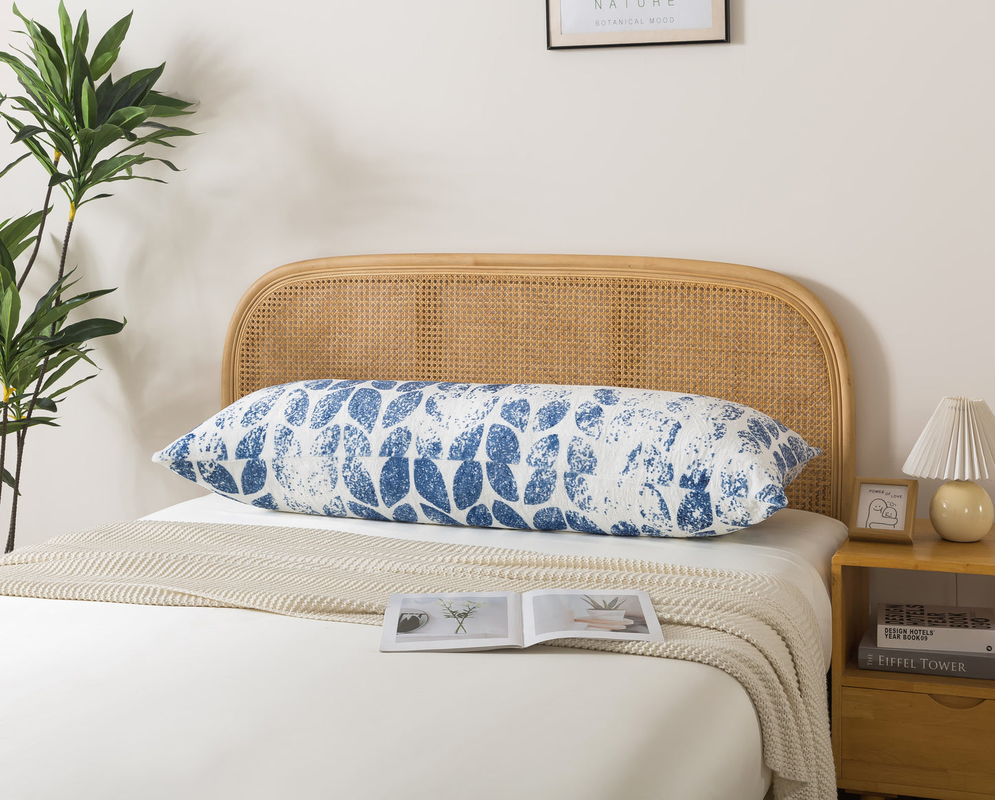 BedTreat Body Pillow with patterned pillowcase, Fluffy Body Pillow for Adults, Removable cover, Sangay , Blue (20"x54")